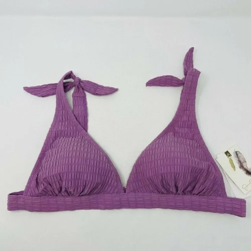 Jessica Simpson Womens Size Large Smocked Bow-Tie Bikini Top Purple $58 719